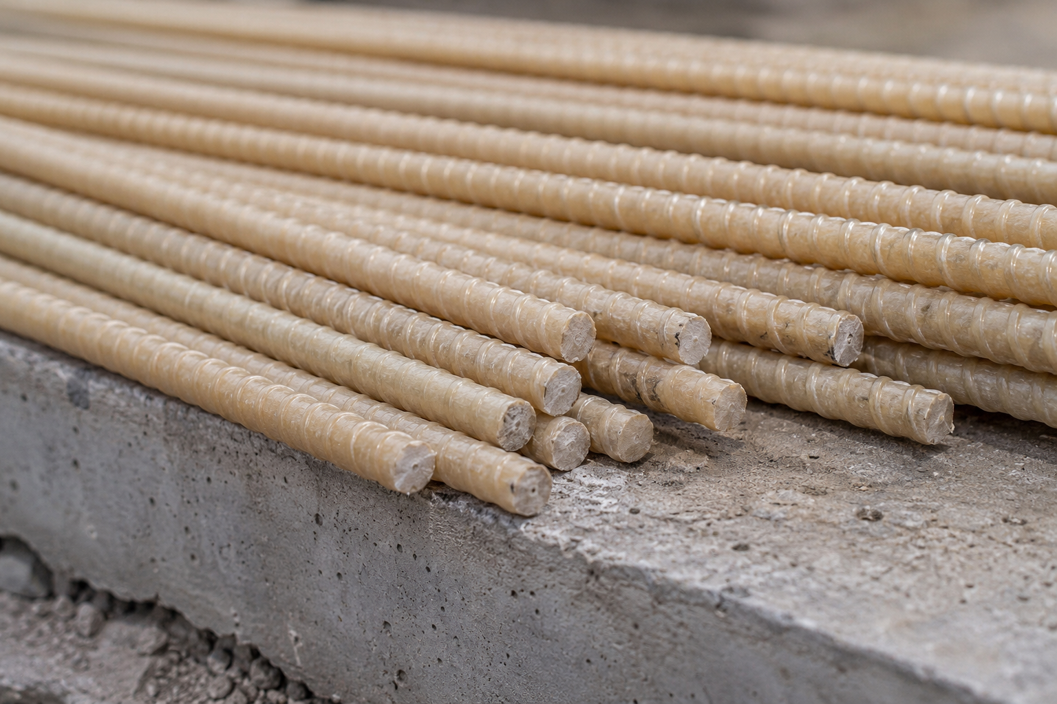 Aeroplex GFRP rebar laid on a concrete edge